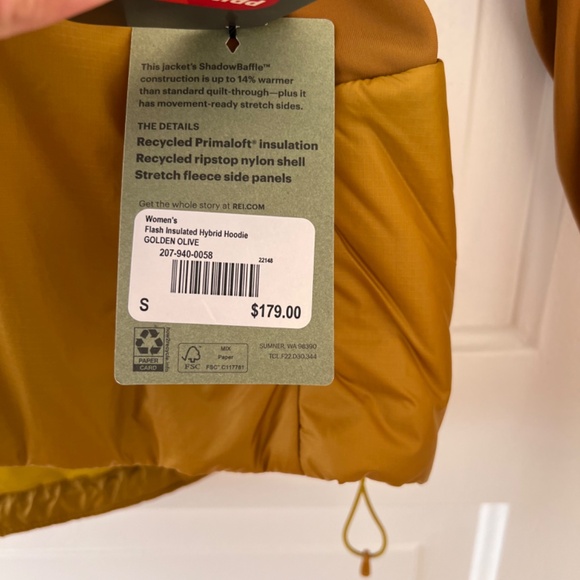 REI Flash Insulated Hybrid Jacket, S, Golden Olive color, NWT - Picture 6 of 7